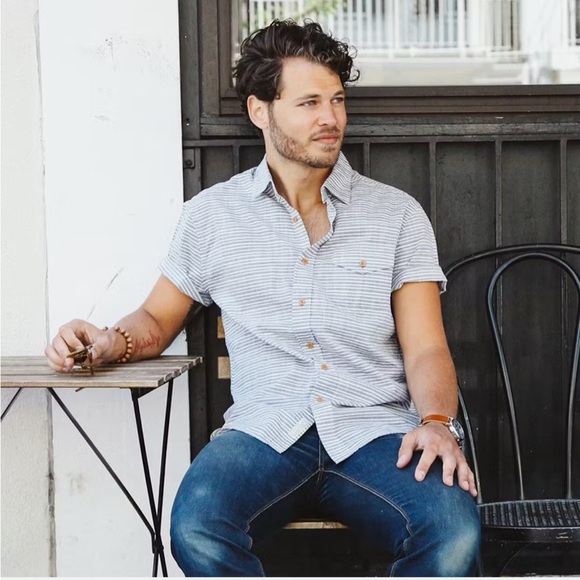 Grayers Clothiers Olsen Horizontal Stripe Poplin Shirt Grey Cream Large - Picture 1 of 5